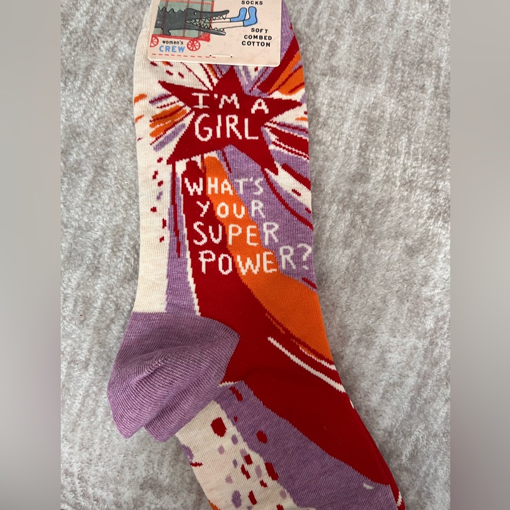 NWT "I'm a Girl. Whats Your Superpower?" Women's Crew Socks - Picture 6 of 6